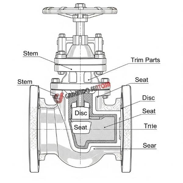 diagram potongan dari globe valve