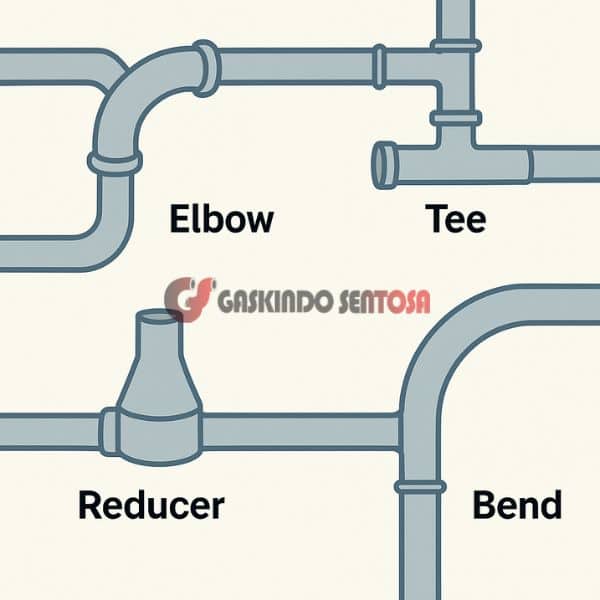 infografis sistem pipa, elbow, tee, reducer, pipe bend