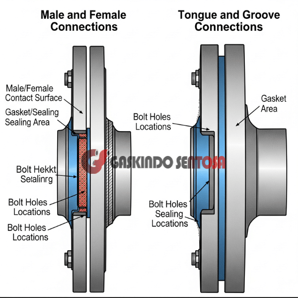 diagram perbandingan antara sambungan Male & Female dan sambungan Tongue & Groove